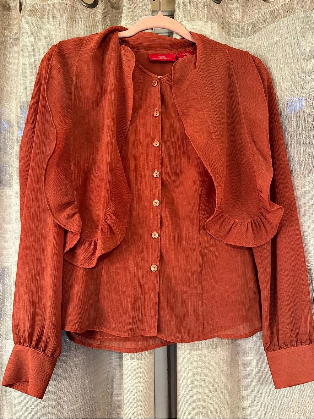 Oscar de la Renta Ruffle Blouse in Orange Size 6 Like New